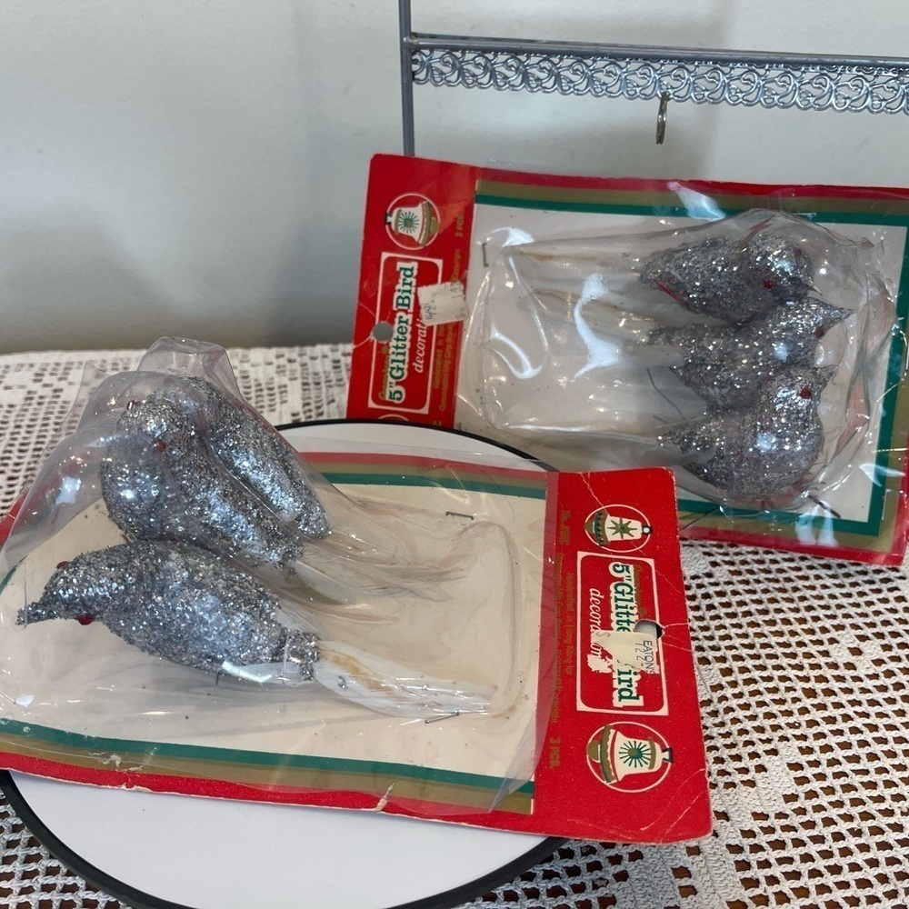 Vintage glitter birds Christmas tree ornaments || Tree decorations birds ||